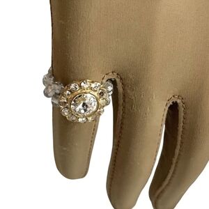 Beaded Gold-Toned Flower Ring with Large Center Stone One Size Elastic